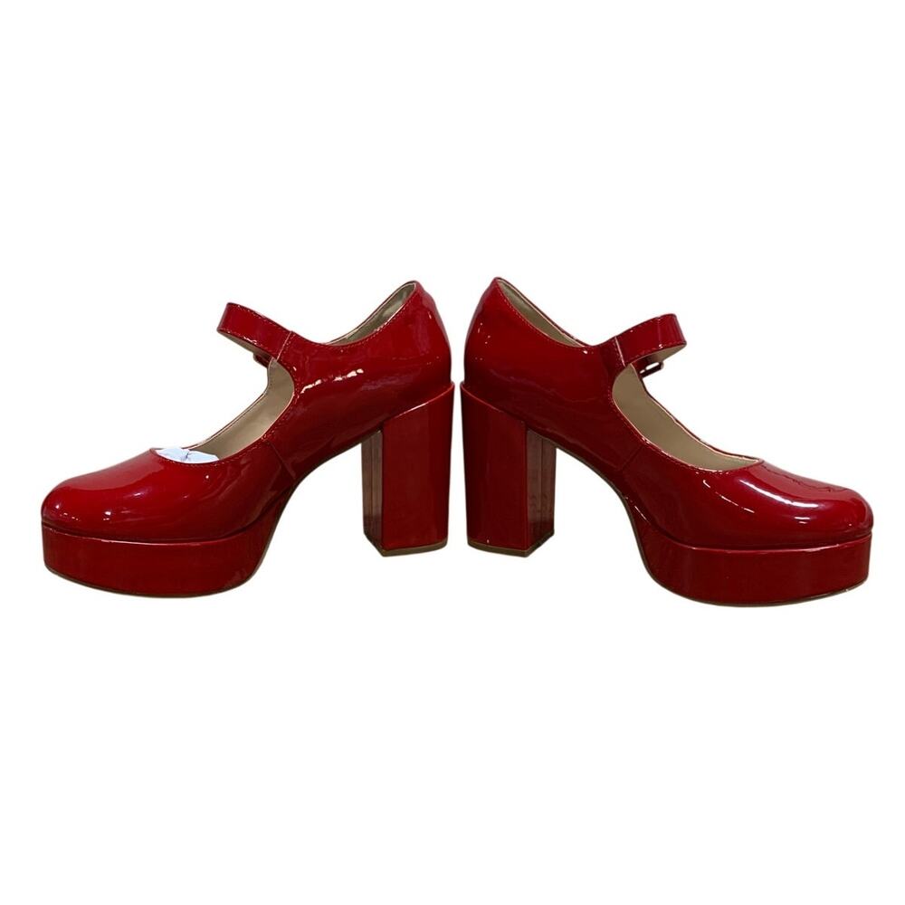 Coutgo Womens Size 9 Red 4" Heels Mary Jane Round Closed Toe Buckle Strap Shoes - Picture 5 of 9